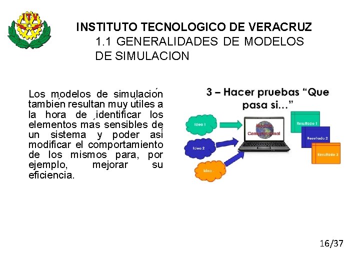 INSTITUTO TECNOLOGICO DE VERACRUZ 1. 1 GENERALIDADES DE MODELOS DE SIMULACION Los modelos de