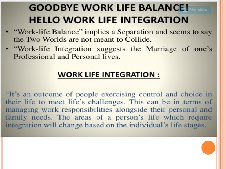 WORK LIFE INTEGRATION COMPONENTS OF WORK LIFE BALANCE
