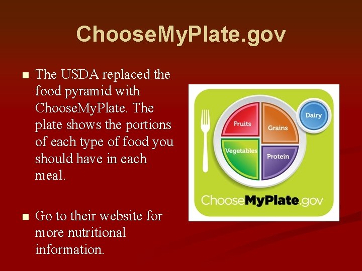 Choose. My. Plate. gov n The USDA replaced the food pyramid with Choose. My. Choose. My. Plate. gov n The USDA replaced the food pyramid with Choose. My.