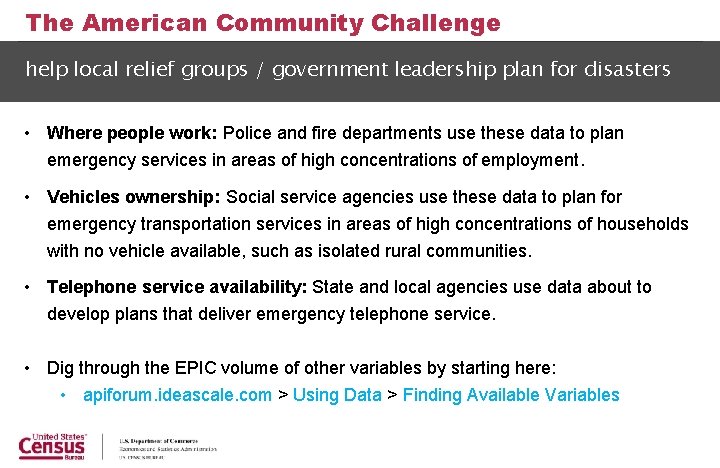 The American Community Challenge help local relief groups / government leadership plan for disasters