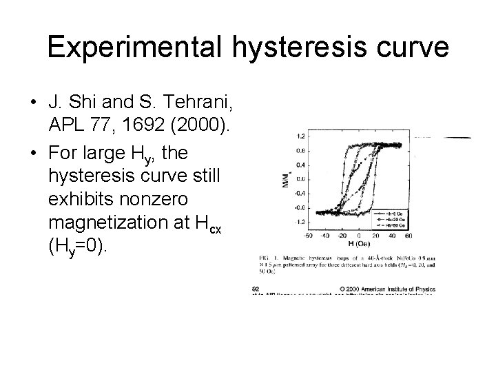 Experimental hysteresis curve • J. Shi and S. Tehrani, APL 77, 1692 (2000). •