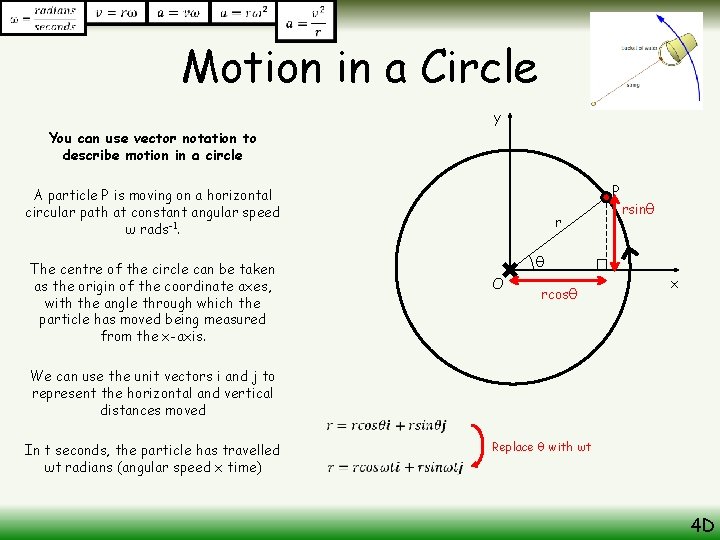 Motion in a Circle y You can use vector notation to describe motion in