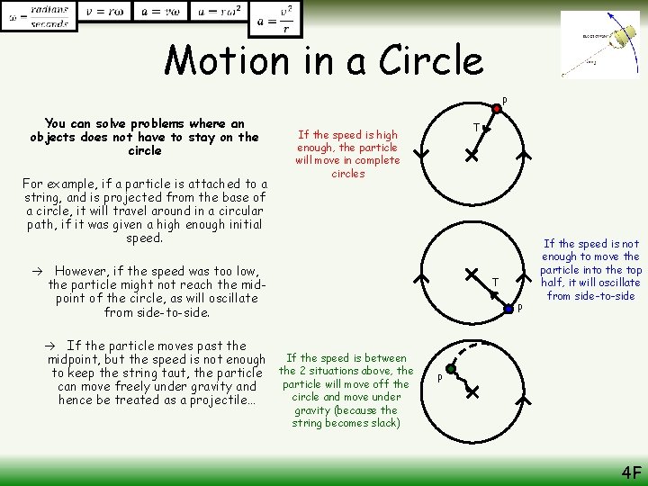 Motion in a Circle P You can solve problems where an objects does not