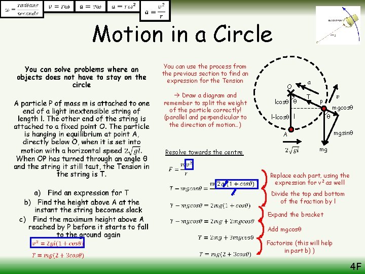 Motion in a Circle • You can use the process from the previous section
