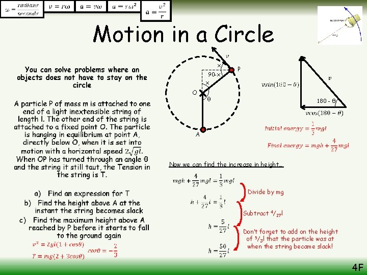 Motion in a Circle x • 90 -x x O P θ 180 -