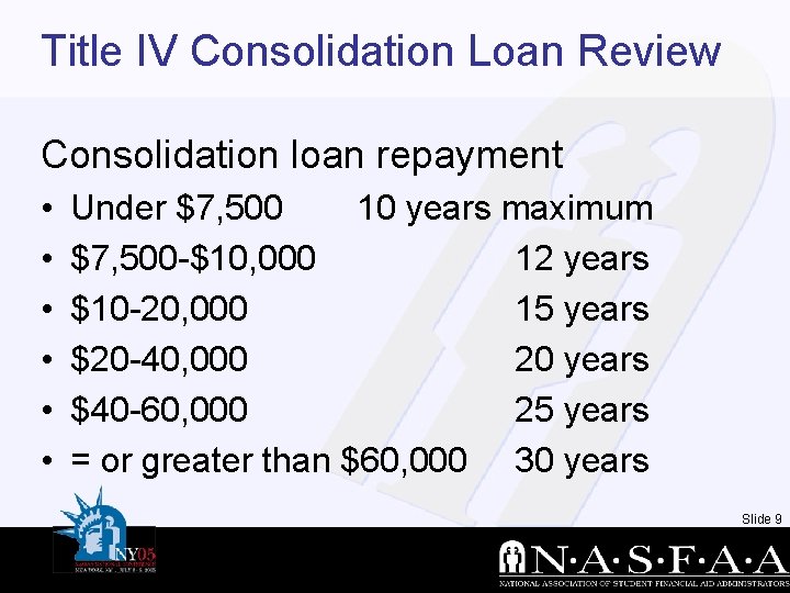 Title IV Consolidation Loan Review Consolidation loan repayment • • • Under $7, 500