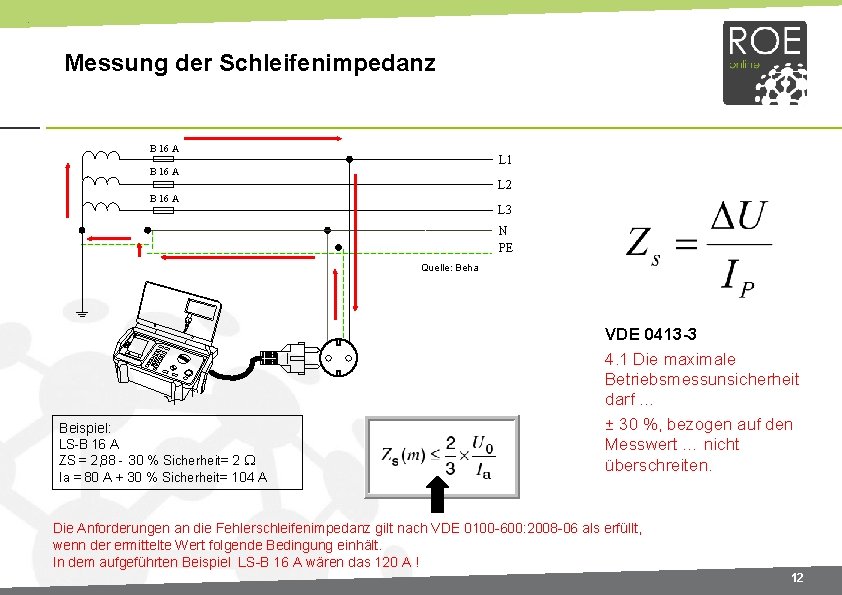 Messung der Schleifenimpedanz B 16 A L 1 B 16 A L 2 B