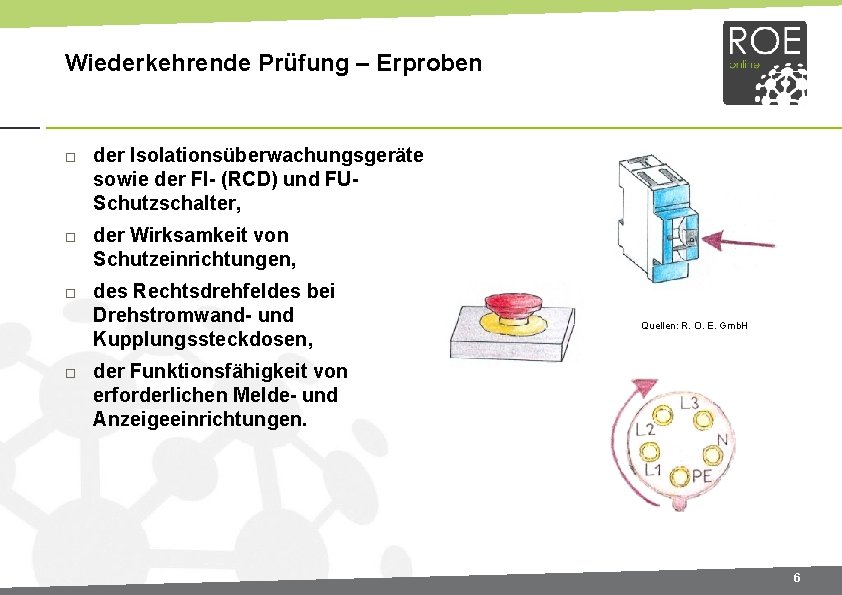 Wiederkehrende Prüfung – Erproben der Isolationsüberwachungsgeräte sowie der FI- (RCD) und FUSchutzschalter, der Wirksamkeit