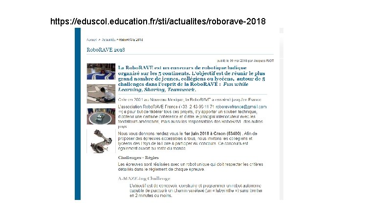https: //eduscol. education. fr/sti/actualites/roborave-2018 