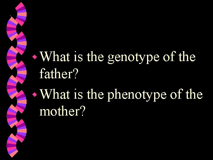 w What is the genotype of the father? w What is the phenotype of w What is the genotype of the father? w What is the phenotype of