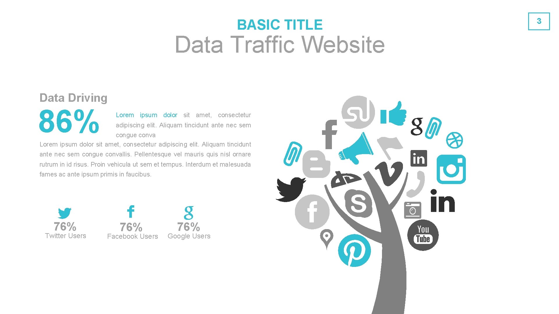 BASIC TITLE Data Traffic Website Data Driving 86% Lorem ipsum dolor sit amet, consectetur