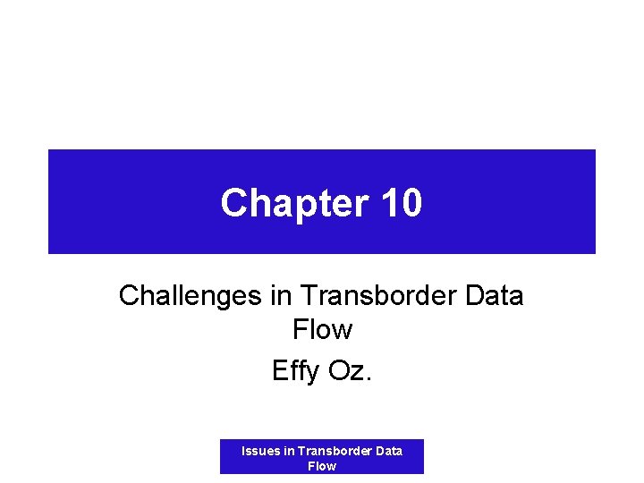 Chapter 10 Challenges in Transborder Data Flow Effy Oz. Issues in Transborder Data Flow