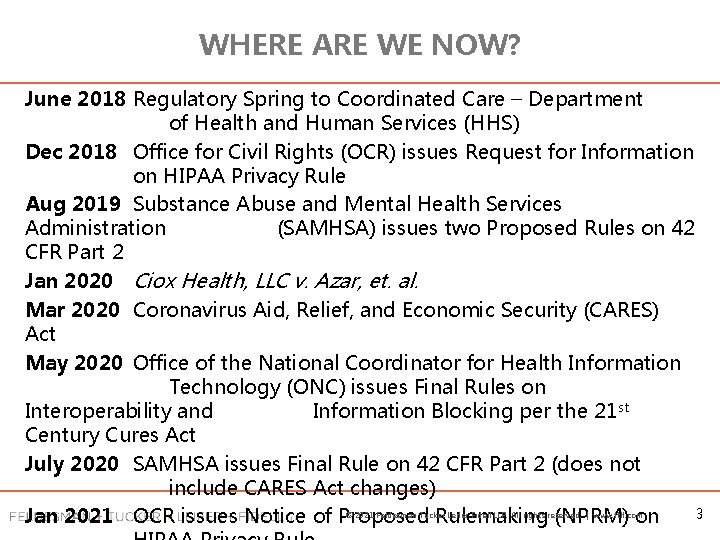 WHERE ARE WE NOW? June 2018 Regulatory Spring to Coordinated Care – Department of