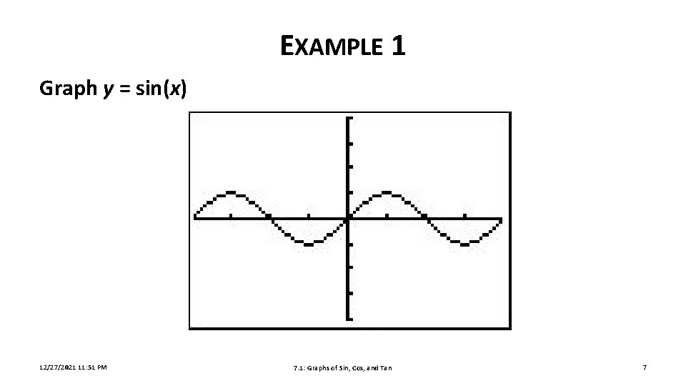 EXAMPLE 1 Graph y = sin(x) 12/27/2021 11: 51 PM 7. 1: Graphs of