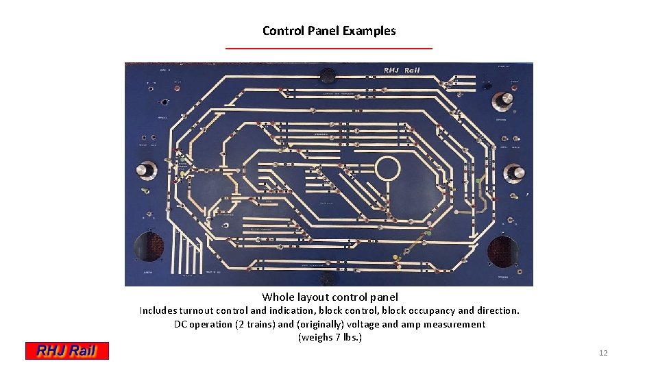 Control Panel Examples Whole layout control panel Includes turnout control and indication, block control,