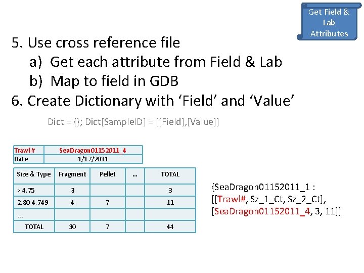 5. Use cross reference file a) Get each attribute from Field & Lab b)