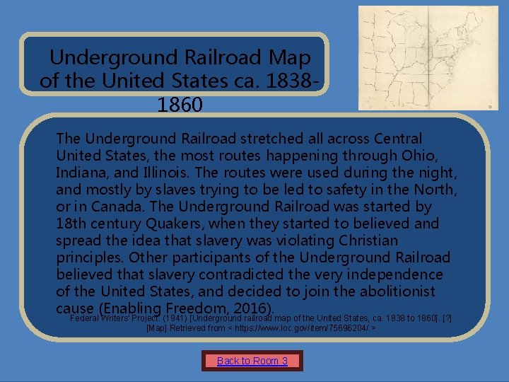 Name of Museum Underground Railroad Map of the United States ca. 18381860 Insert Artifact