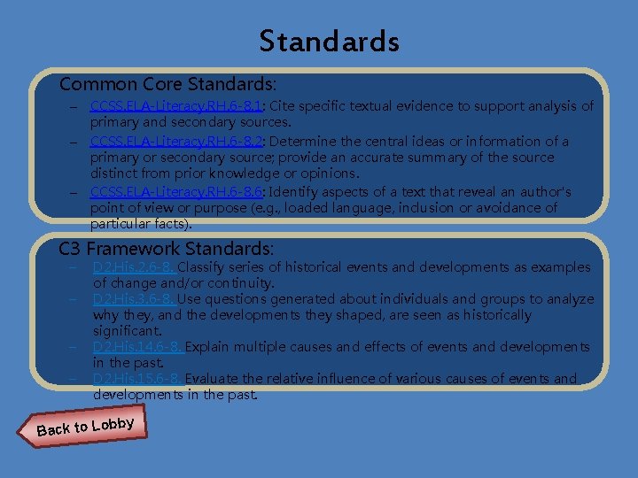 Standards Name of Museum Common Core Standards: – CCSS. ELA-Literacy. RH. 6 -8. 1: