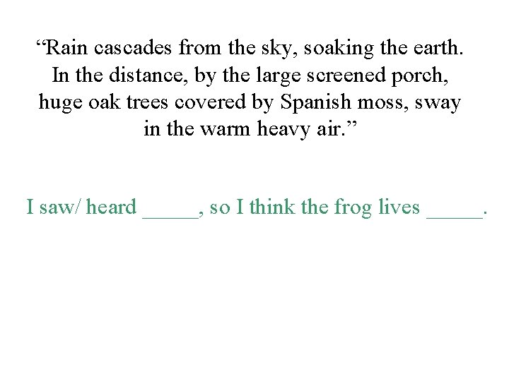 “Rain cascades from the sky, soaking the earth. In the distance, by the large “Rain cascades from the sky, soaking the earth. In the distance, by the large
