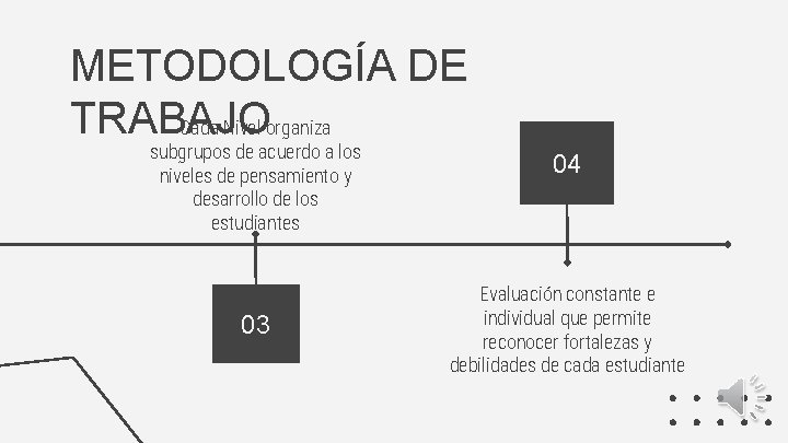 METODOLOGÍA DE TRABAJO Cada Nivel organiza subgrupos de acuerdo a los niveles de pensamiento