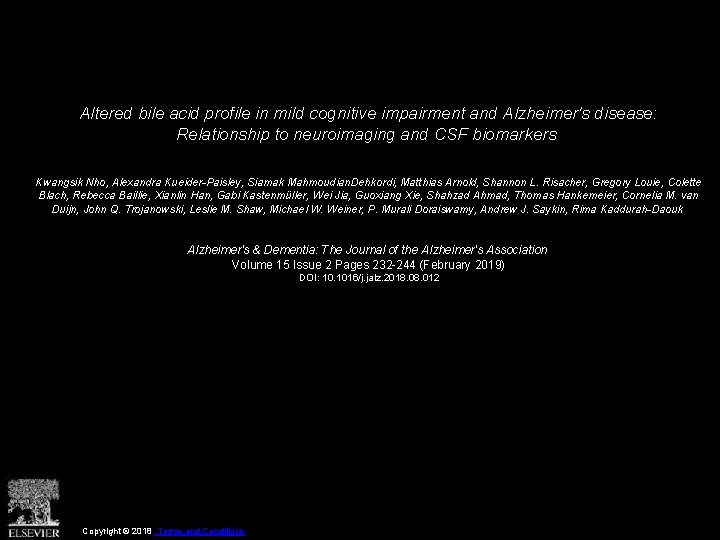 Altered bile acid profile in mild cognitive impairment and Alzheimer's disease: Relationship to neuroimaging