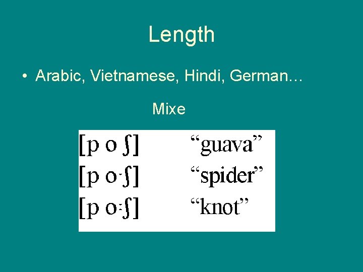 Length • Arabic, Vietnamese, Hindi, German… Mixe 