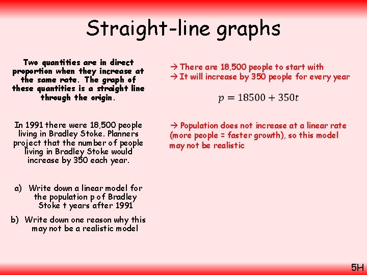 Straight-line graphs Two quantities are in direct proportion when they increase at the same