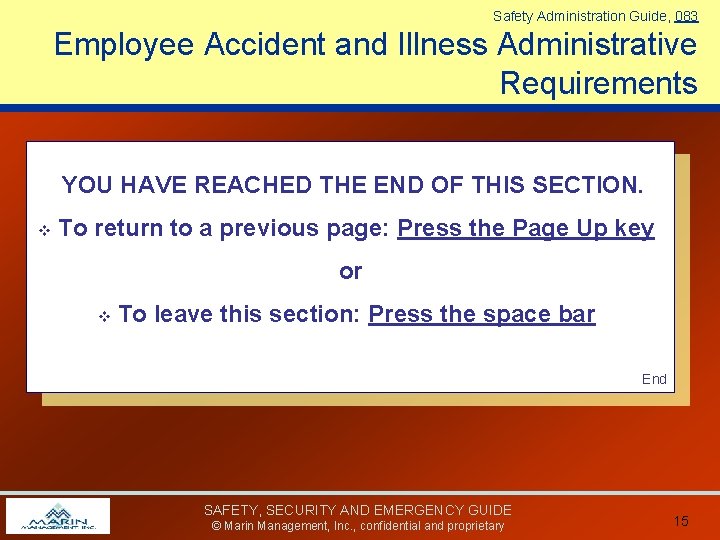 Safety Administration Guide, 083 Employee Accident and Illness Administrative Requirements YOU HAVE REACHED THE Safety Administration Guide, 083 Employee Accident and Illness Administrative Requirements YOU HAVE REACHED THE