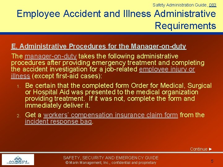 Safety Administration Guide, 083 Employee Accident and Illness Administrative Requirements E. Administrative Procedures for Safety Administration Guide, 083 Employee Accident and Illness Administrative Requirements E. Administrative Procedures for