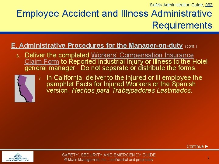 Safety Administration Guide, 083 Employee Accident and Illness Administrative Requirements E. Administrative Procedures for Safety Administration Guide, 083 Employee Accident and Illness Administrative Requirements E. Administrative Procedures for