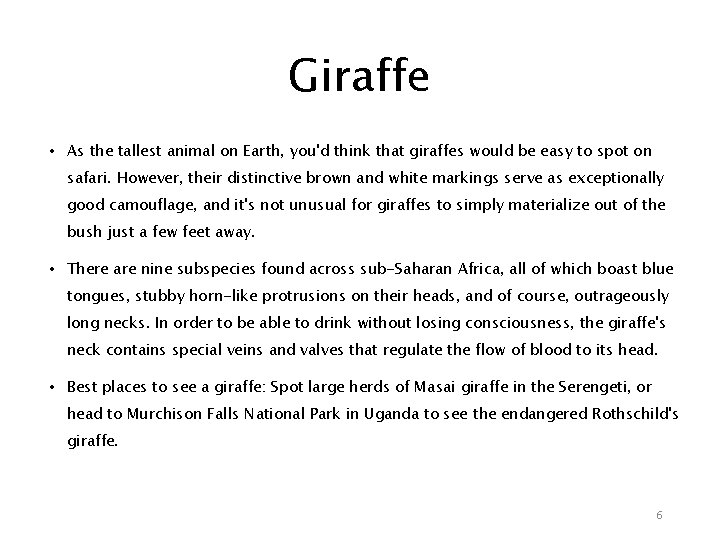 Giraffe • As the tallest animal on Earth, you'd think that giraffes would be