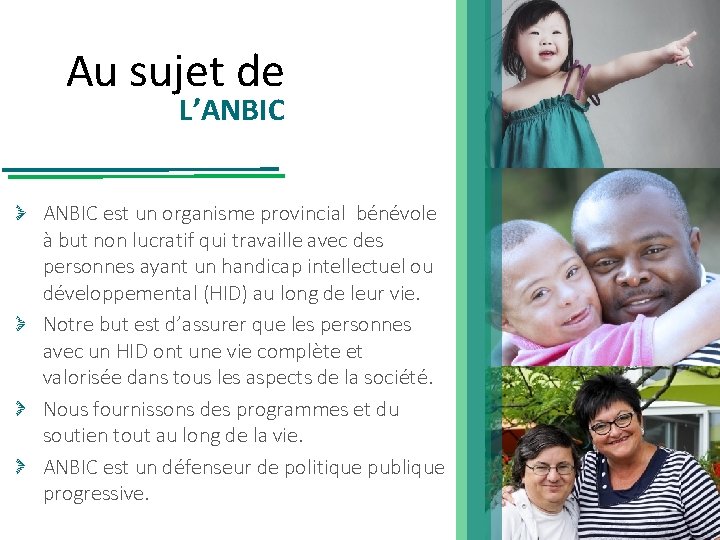 Au sujet de L’ANBIC est un organisme provincial bénévole à but non lucratif qui