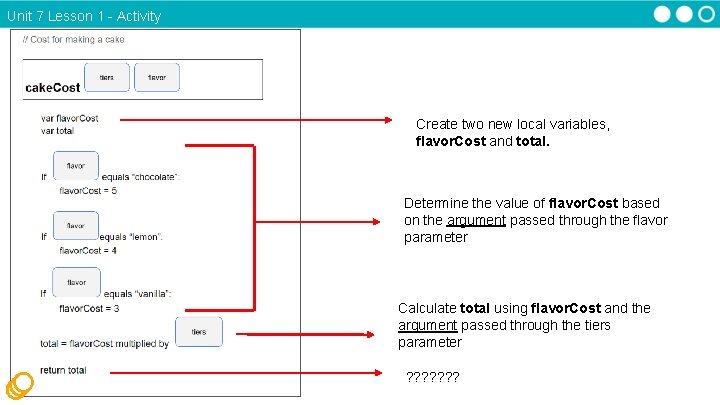 Unit 7 Lesson 1 - Activity Create two new local variables, flavor. Cost and Unit 7 Lesson 1 - Activity Create two new local variables, flavor. Cost and