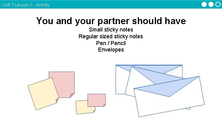 Unit 7 Lesson 1 - Activity You and your partner should have Small sticky Unit 7 Lesson 1 - Activity You and your partner should have Small sticky