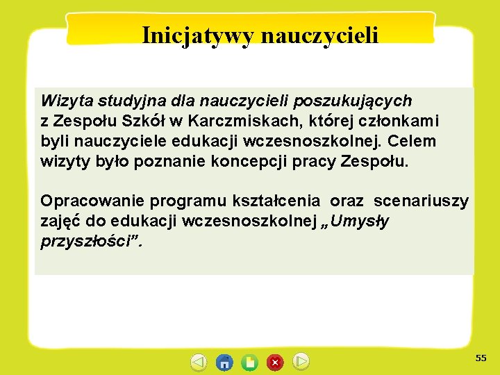 Inicjatywy nauczycieli Wizyta studyjna dla nauczycieli poszukujących z Zespołu Szkół w Karczmiskach, której członkami