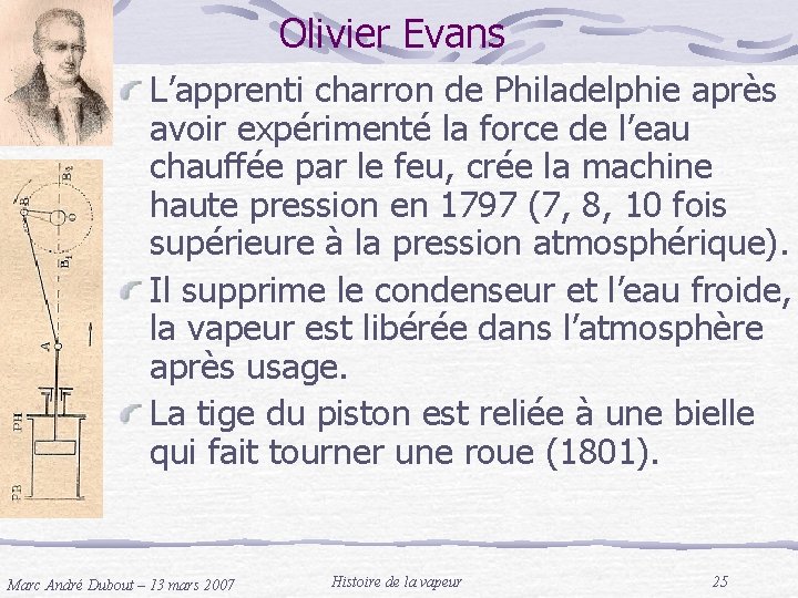 Olivier Evans L’apprenti charron de Philadelphie après avoir expérimenté la force de l’eau chauffée