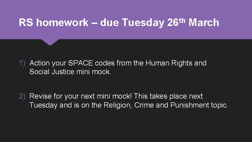 RS homework – due Tuesday 26 th March 1) Action your SPACE codes from