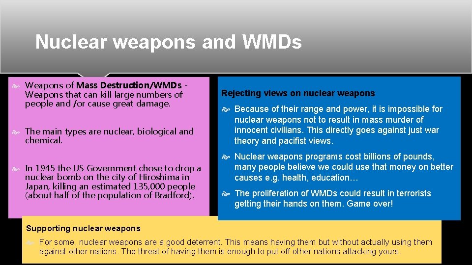Nuclear weapons and WMDs Weapons of Mass Destruction/WMDs Weapons that can kill large numbers