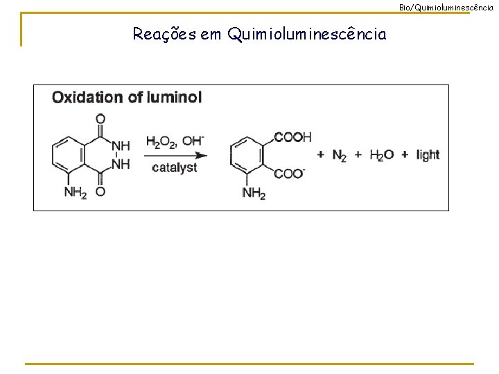 Bio/Quimioluminescência Reações em Quimioluminescência 