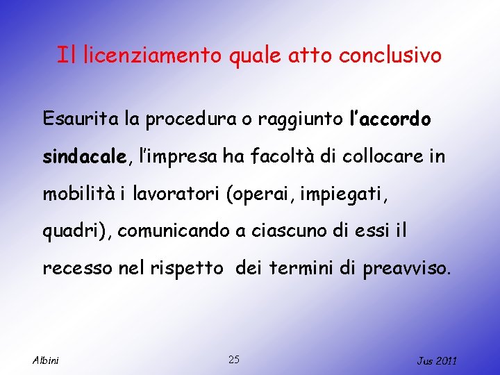 Il licenziamento quale atto conclusivo Esaurita la procedura o raggiunto l’accordo sindacale, l’impresa ha