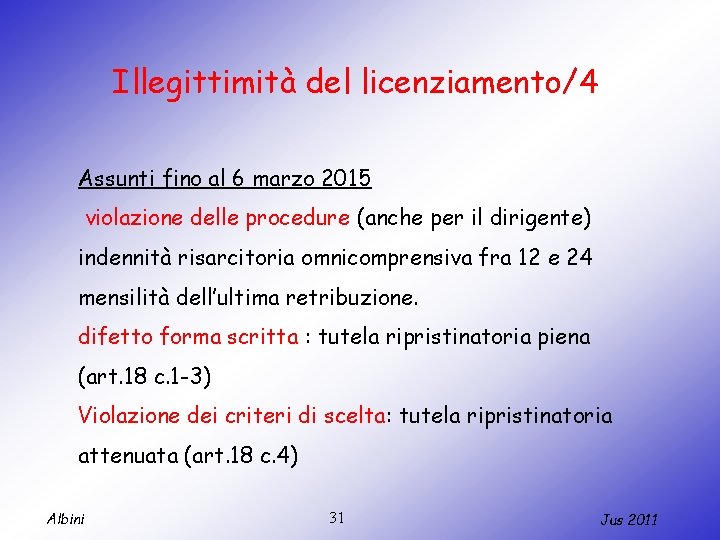 Illegittimità del licenziamento/4 Assunti fino al 6 marzo 2015 violazione delle procedure (anche per