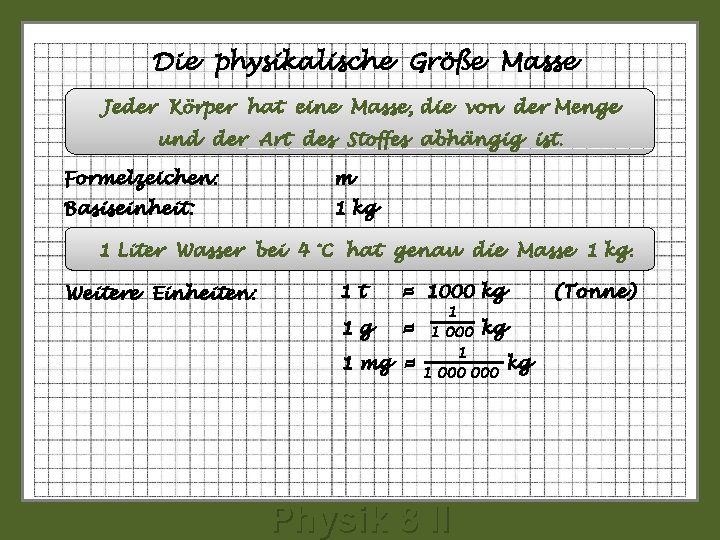 Die physikalische Größe Masse Jeder Körper hat eine Masse, die von der Menge und