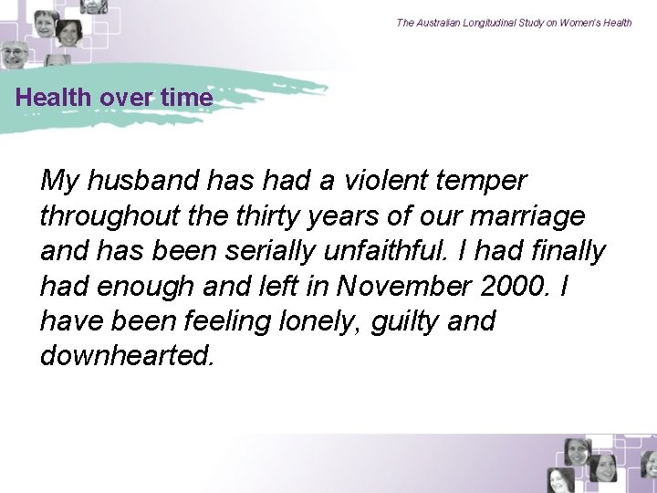 Health over time My husband has had a violent temper throughout the thirty years