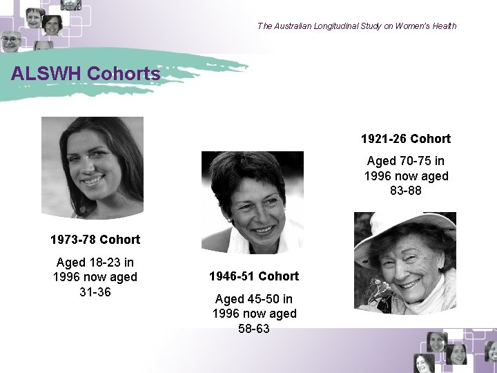 The Australian Longitudinal Study on Women’s Health ALSWH Cohorts 1921 -26 Cohort Aged 70