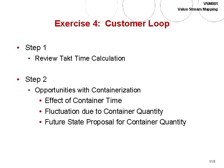 VSM 001 Value Stream Mapping Exercise 4: Customer Loop • Step 1 • Review