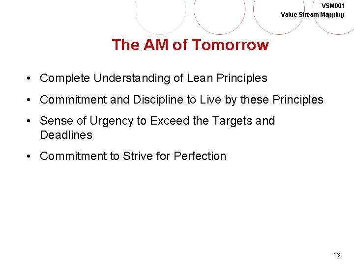 VSM 001 Value Stream Mapping The AM of Tomorrow • Complete Understanding of Lean