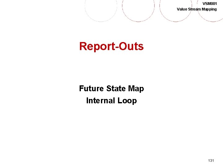 VSM 001 Value Stream Mapping Report-Outs Future State Map Internal Loop 131 