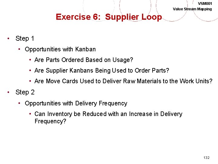 VSM 001 Value Stream Mapping Exercise 6: Supplier Loop • Step 1 • Opportunities