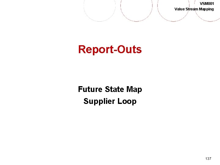 VSM 001 Value Stream Mapping Report-Outs Future State Map Supplier Loop 137 