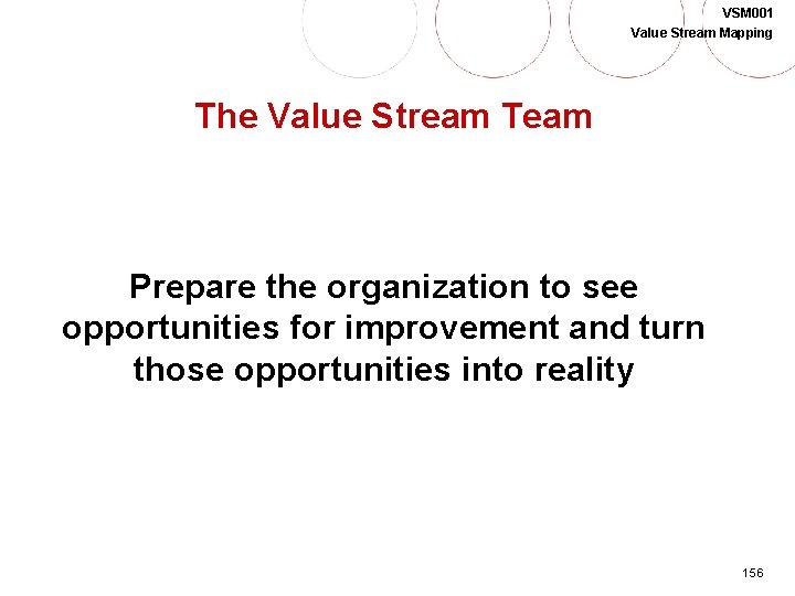 VSM 001 Value Stream Mapping The Value Stream Team Prepare the organization to see